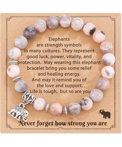 Elephant Gifts for Women Strong Inspirational Bracelet Elephant Beaded Stretch Bracelet Handmade Natural Stone Bracelets Char...