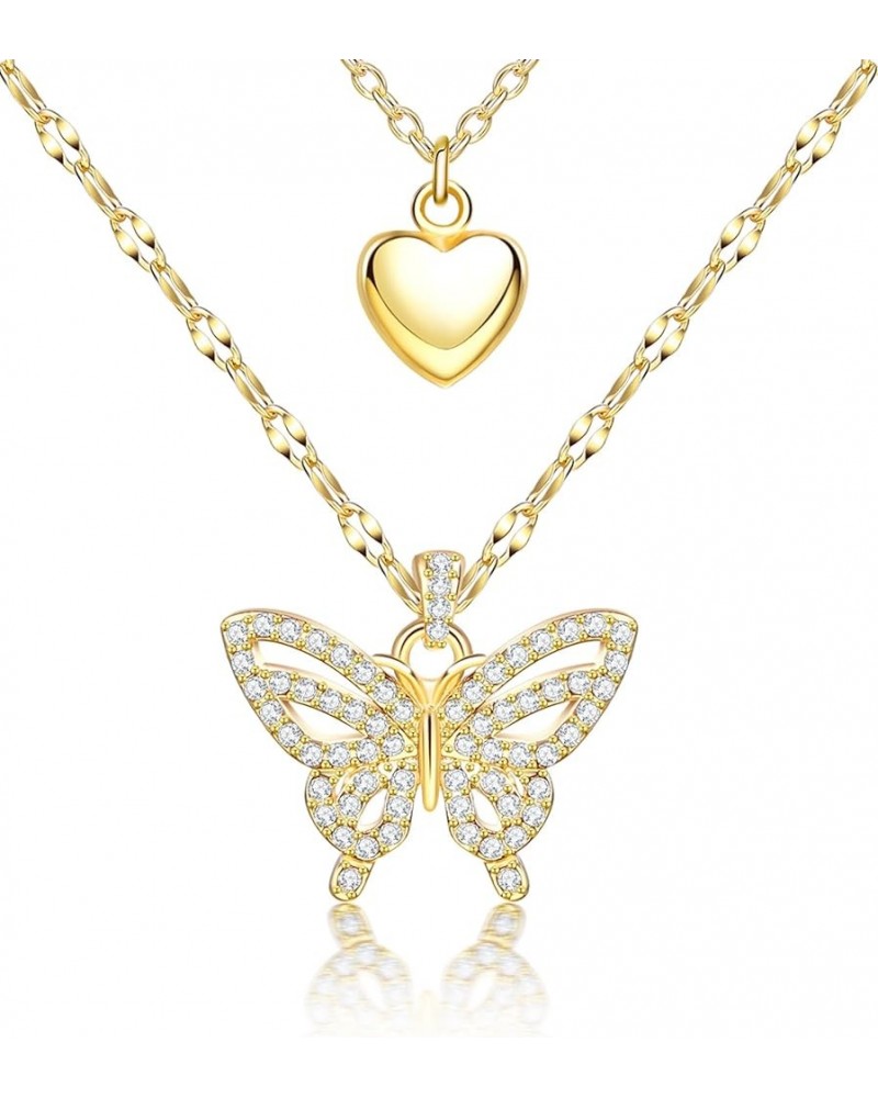 Gold Butterfly Necklace for Women | Layered 18K Gold Plated Cross Pendant Necklace - Adjustable Chain Length | Butterfly Jewe...