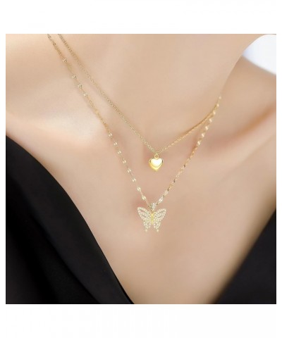 Gold Butterfly Necklace for Women | Layered 18K Gold Plated Cross Pendant Necklace - Adjustable Chain Length | Butterfly Jewe...