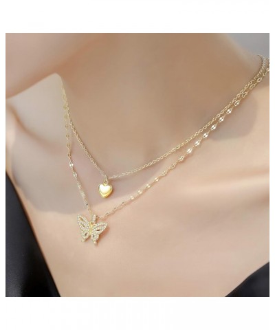 Gold Butterfly Necklace for Women | Layered 18K Gold Plated Cross Pendant Necklace - Adjustable Chain Length | Butterfly Jewe...