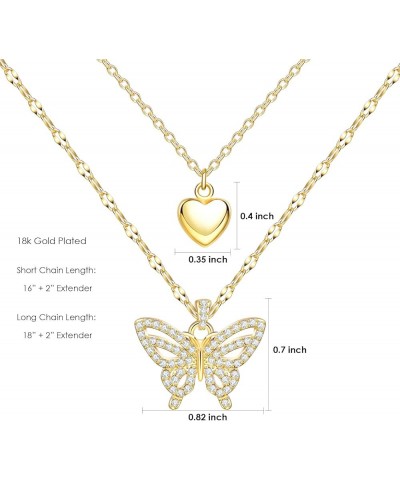 Gold Butterfly Necklace for Women | Layered 18K Gold Plated Cross Pendant Necklace - Adjustable Chain Length | Butterfly Jewe...