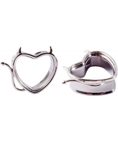 PAIR Stainless Steel Heart Devil Ear Plugs Gauges No Thread Heart Shape Tunnels Ear Expanders Stretchers Piercing Jewelry One...