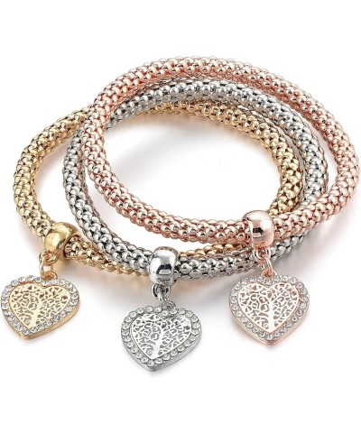 3Pcs Gold Silver Rose Gold Plated Charm Bracelet for Women Stretch Crystal Multilayer Bracelet MSBR12200001 $8.50 Bracelets