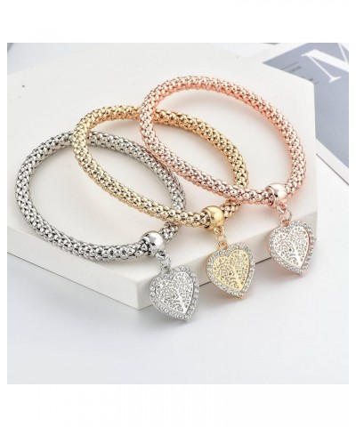 3Pcs Gold Silver Rose Gold Plated Charm Bracelet for Women Stretch Crystal Multilayer Bracelet MSBR12200001 $8.50 Bracelets