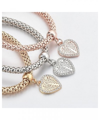 3Pcs Gold Silver Rose Gold Plated Charm Bracelet for Women Stretch Crystal Multilayer Bracelet MSBR12200001 $8.50 Bracelets