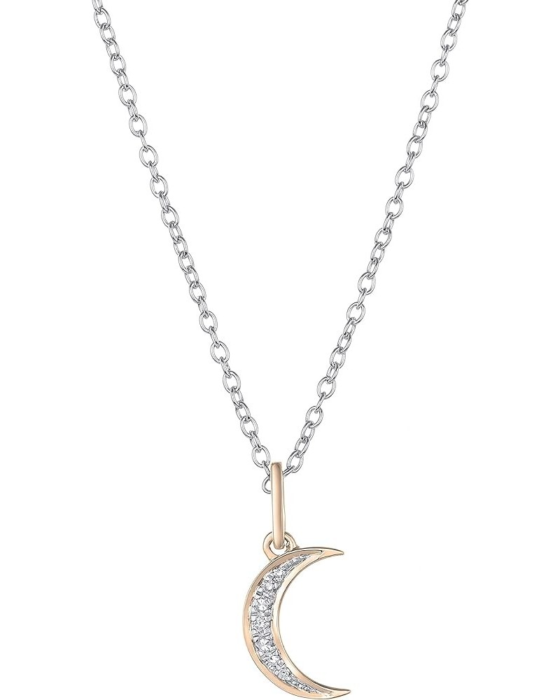 0.06 Carat (ctw) Round White Diamond Crescent Moon Pendant for Women in 18K Solid Gold 18 inch Silver Chain Solid Rose Gold $...