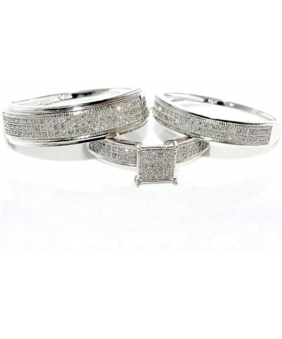 925 Sterling Silver Trio Engagement Wedding Ring Set for Him and Her 3-Piece Set Women's Size 6 & Men's Size 13 $66.00 Sets