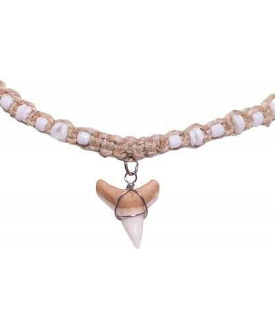 Shark Tooth on Hemp Choker Necklace with Puka Shell Beads (3L) White $13.08 Necklaces