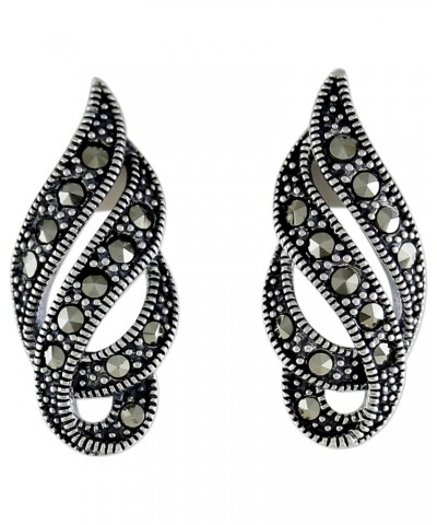 Artisan Handmade Marcasite Button Earrings .925 Sterling Silver from Thailand Grey 'Glistening Ribbons' $31.34 Earrings