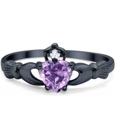 Irish Claddagh Heart Promise Ring Lab Created Round CZ 925 Sterling Silver Choose Color Black Tone, Simulated Lavender CZ $12...