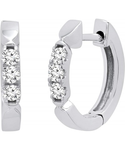 Ladies 3 Stone Huggies Hoop Earrings, Available In Various Round Diamonds, Gemstones & Metal in 10K/14K/18K Gold & 925 Sterli...