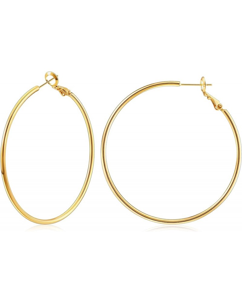 Hoop Earrings for Women 14K Real Gold Plated, 925 Sterling Silver Post Gold hoops for Women Gold 50mm $11.01 Earrings