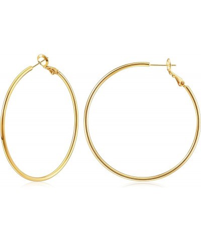 Hoop Earrings for Women 14K Real Gold Plated, 925 Sterling Silver Post Gold hoops for Women Gold 50mm $11.01 Earrings