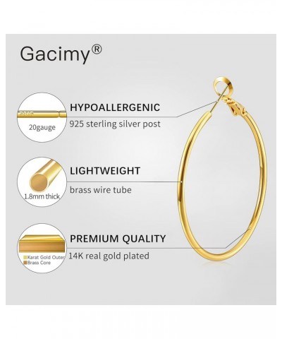 Hoop Earrings for Women 14K Real Gold Plated, 925 Sterling Silver Post Gold hoops for Women Gold 50mm $11.01 Earrings