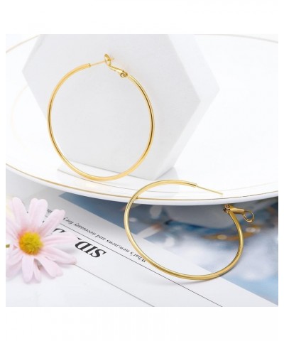 Hoop Earrings for Women 14K Real Gold Plated, 925 Sterling Silver Post Gold hoops for Women Gold 50mm $11.01 Earrings