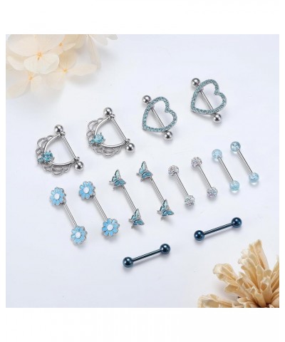 7Pairs 14G Nipple Rings for Women Surgical Steel Nipple Piercing Jewelry CZ Ball Heart Butterfly Flower Nipple Tongue Barbell...