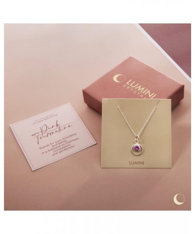 Lumini Women 925 Sterling Silver Simulated Birthstone Pendant Necklace 10. October - Simulated Pink Tourmaline $17.09 Necklaces