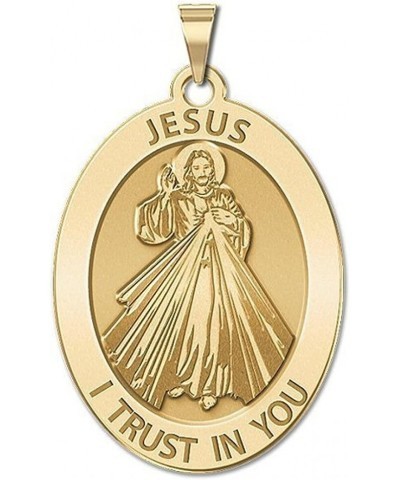 Divine Mercy Religious Medal, Available in Solid 14K Yellow or Sterling Silver Solid 14K Yellow Gold with Engraving Oval - 1/...