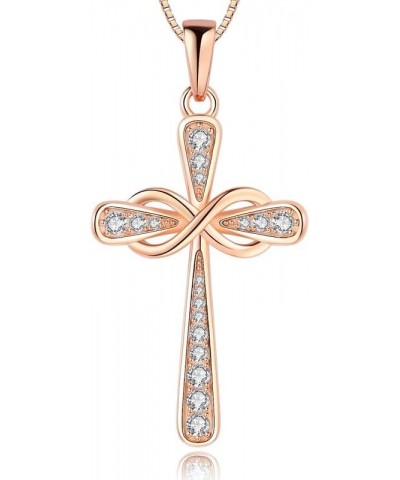 925 Sterling Silver Cross Necklace for Women Big Faith Infinity Pendant Necklace for Girls Silver Chain 18''+2'' rose gold $2...