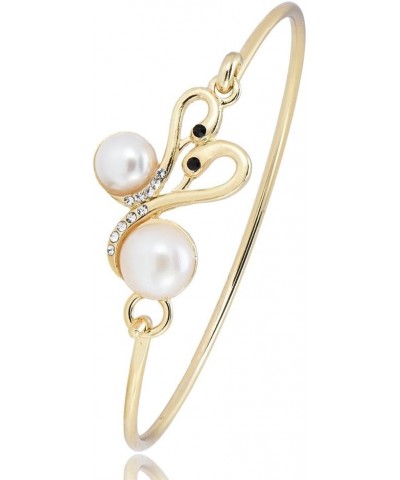 Simple Elegant Double Swan with Simulate Pearl Bangle Bracelet Animal Jewelry gold $10.60 Bracelets