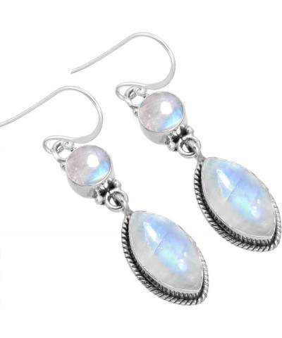 925 Sterling Silver Handmade Drop Dangle Earring for Women 2 Gemstone Statement Jewelry for Gift (98552_E) Rainbow Moonstone ...