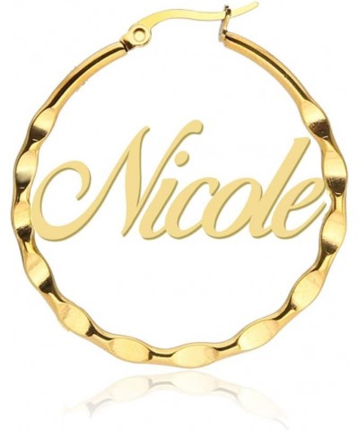 Stainless Steel Personalized Name Circle Earrings Twist Circle Custom Name Hoop Earrings Made with Any Name Nicole-gold $10.6...