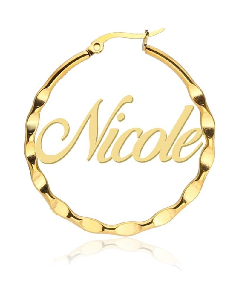 Stainless Steel Personalized Name Circle Earrings Twist Circle Custom Name Hoop Earrings Made with Any Name Nicole-gold $10.6...