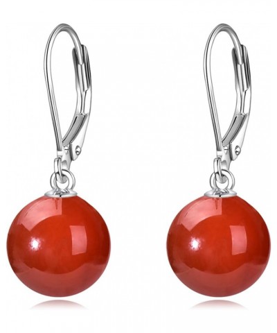 925 Sterling Silver Pearl Leverback Earrings Dangle Drop Jewelry Gifts for Women and Girls Red Agate $18.87 Earrings