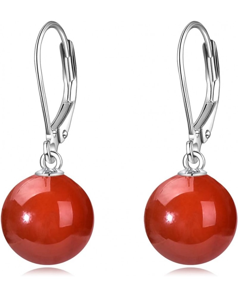 925 Sterling Silver Pearl Leverback Earrings Dangle Drop Jewelry Gifts for Women and Girls Red Agate $18.87 Earrings