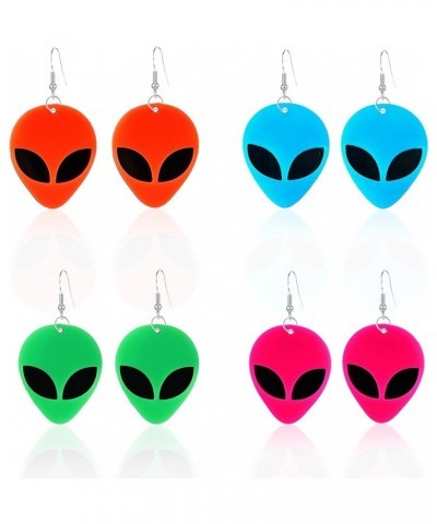 4 Pair Punk Acrylic Alien Dangle Earrings Cartoon Cute Funny Green Space Statement Women Girls Drop Earrings Set 4 Pairs- Ora...