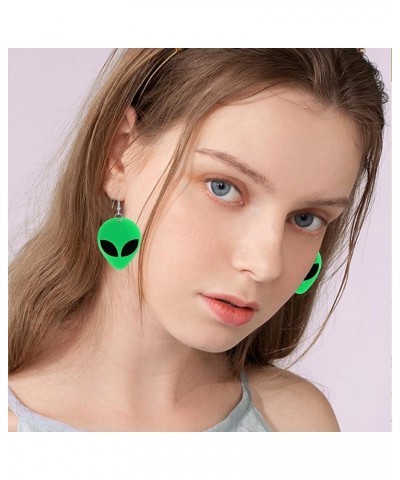 4 Pair Punk Acrylic Alien Dangle Earrings Cartoon Cute Funny Green Space Statement Women Girls Drop Earrings Set 4 Pairs- Ora...