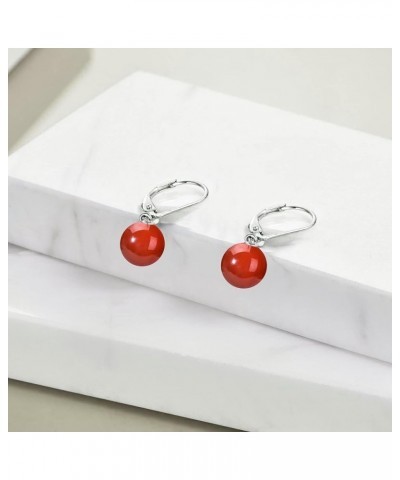 925 Sterling Silver Pearl Leverback Earrings Dangle Drop Jewelry Gifts for Women and Girls Red Agate $18.87 Earrings