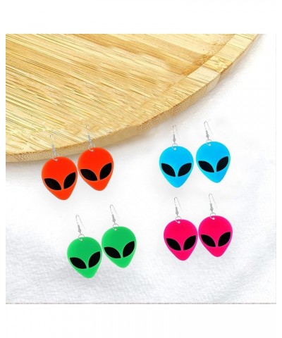 4 Pair Punk Acrylic Alien Dangle Earrings Cartoon Cute Funny Green Space Statement Women Girls Drop Earrings Set 4 Pairs- Ora...