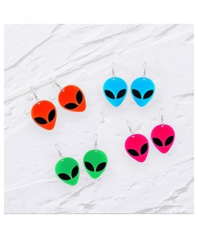 4 Pair Punk Acrylic Alien Dangle Earrings Cartoon Cute Funny Green Space Statement Women Girls Drop Earrings Set 4 Pairs- Ora...