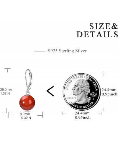 925 Sterling Silver Pearl Leverback Earrings Dangle Drop Jewelry Gifts for Women and Girls Red Agate $18.87 Earrings