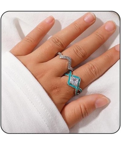 Turquoise Ocean Wave Ring ???????????? ????????????????????, 2????????????/???????????? Boho Blue Enamel Geometric Stackable ...