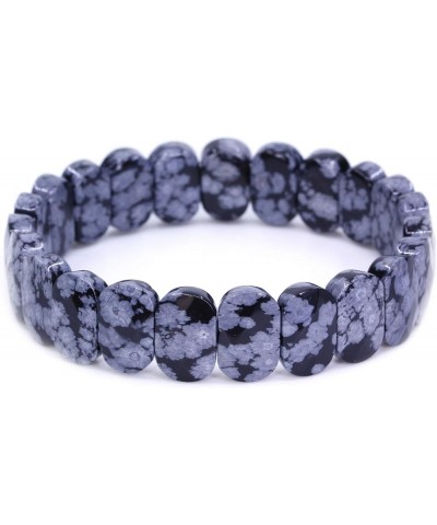 Semi Precious Stones 14mm Faceted Oval Beads Crystal Rock Elastic Bangle 7.5 Inch Snowflake Obsidian $8.24 Bracelets