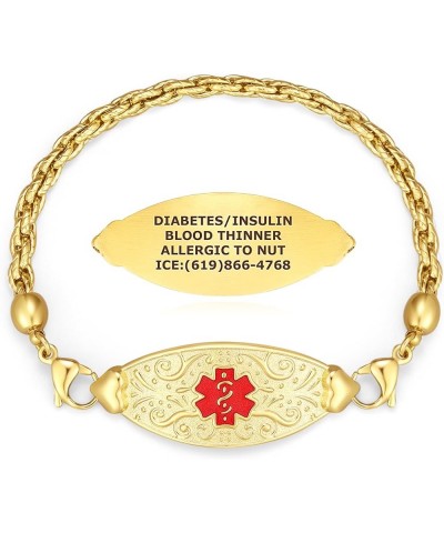 Custom Engraved Medical ID Alert Bracelets for Women - Style 7.5 Inches PVD Gold / Red $23.43 Bracelets