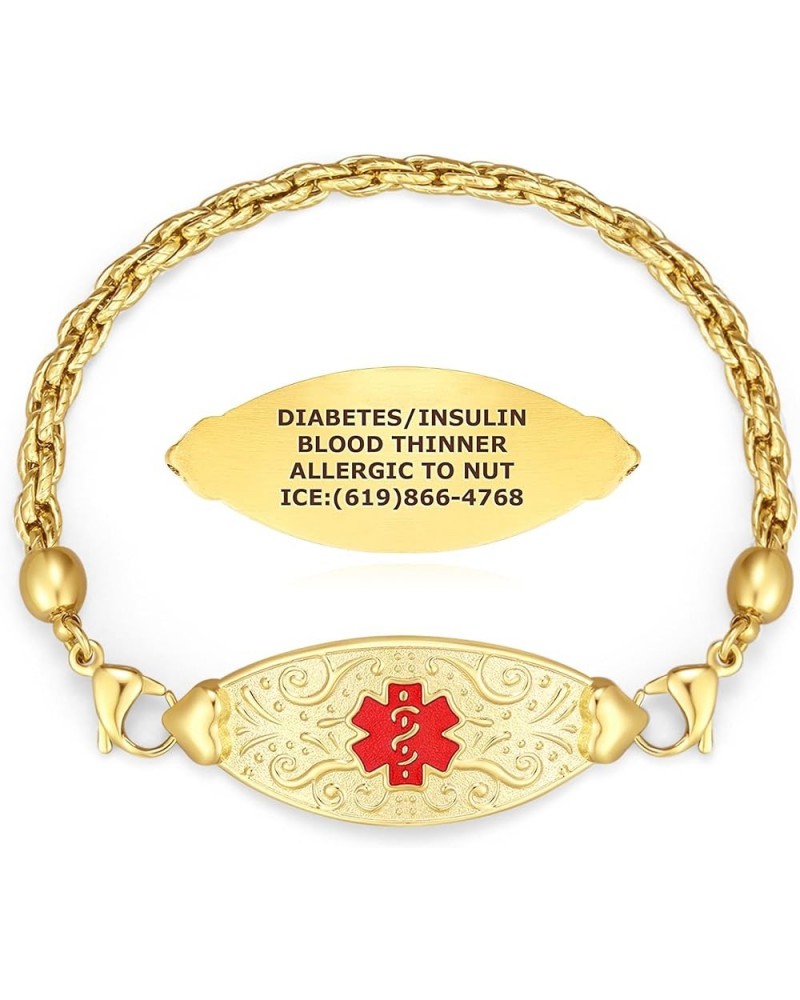 Custom Engraved Medical ID Alert Bracelets for Women - Style 7.5 Inches PVD Gold / Red $23.43 Bracelets