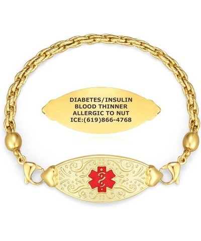 Custom Engraved Medical ID Alert Bracelets for Women - Style 7.5 Inches PVD Gold / Red $23.43 Bracelets