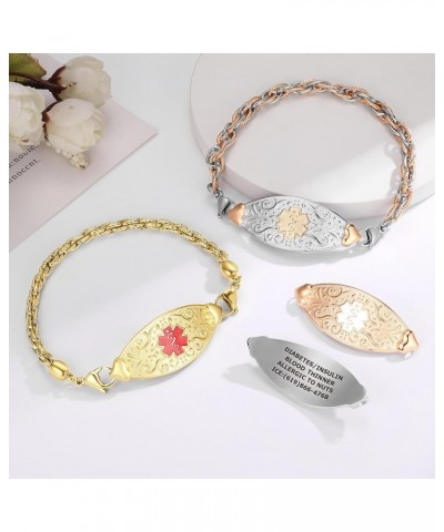 Custom Engraved Medical ID Alert Bracelets for Women - Style 7.5 Inches PVD Gold / Red $23.43 Bracelets