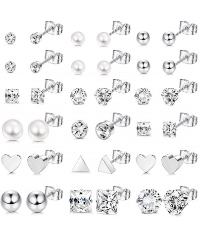 12 Pairs Stainless Steel Earrings Stud Earrings Set for Womens Round Clear CZ Stud 18 Pairs A $10.79 Earrings