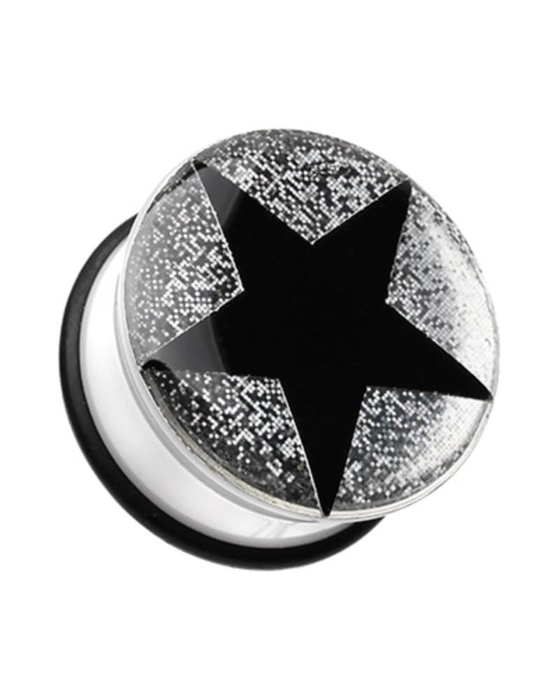 Star Glitter Single Flared WildKlass Ear Gauge Plug (Sold as Pairs) 1" (25mm) Silver $9.24 Body Jewelry