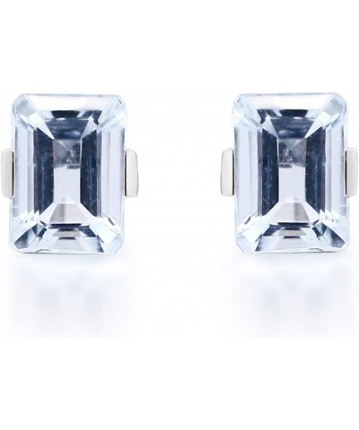 10K White Gold Genuine Aquamarine Earrings for women | Ethically, authentically & organically sourced (Emerald-cut) shaped St...