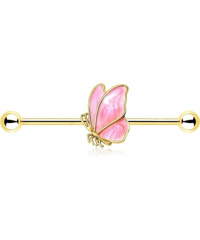 Butterfly Industrial Piercing Jewelry 14g Industrial Jewelry Gold Industrial Earring Industrial Barbell for Women Body Pierci...