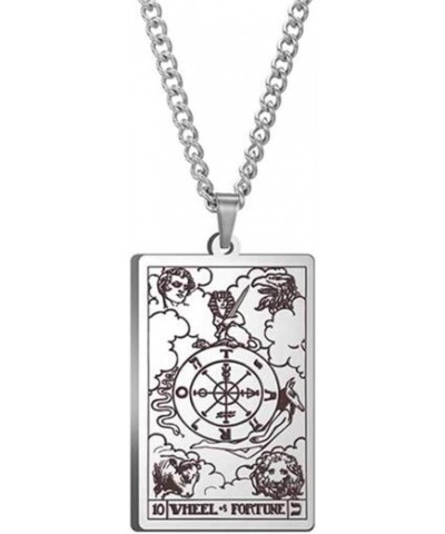 Retro Vintage Stainless Steel Tarot Card Rider Waite Pendant Necklace Wheel of Fortune $8.24 Necklaces