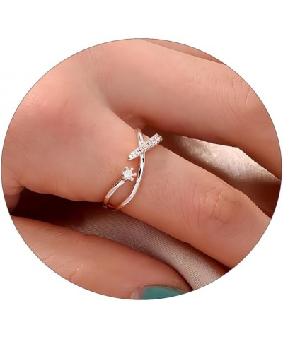 Silver Rings for Women, Stackable Thin Rings for Women Cubic Zirconia Ring Silver Open Infinity Crossover Rings for Teen Girl...