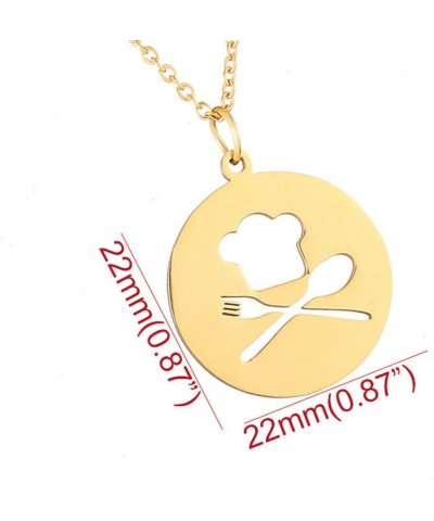 Chef Hat Spoon Fork Round Pendant Necklace Fashion Cooking Jewelry Gold $10.38 Necklaces