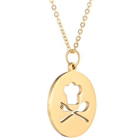 Chef Hat Spoon Fork Round Pendant Necklace Fashion Cooking Jewelry Gold $10.38 Necklaces