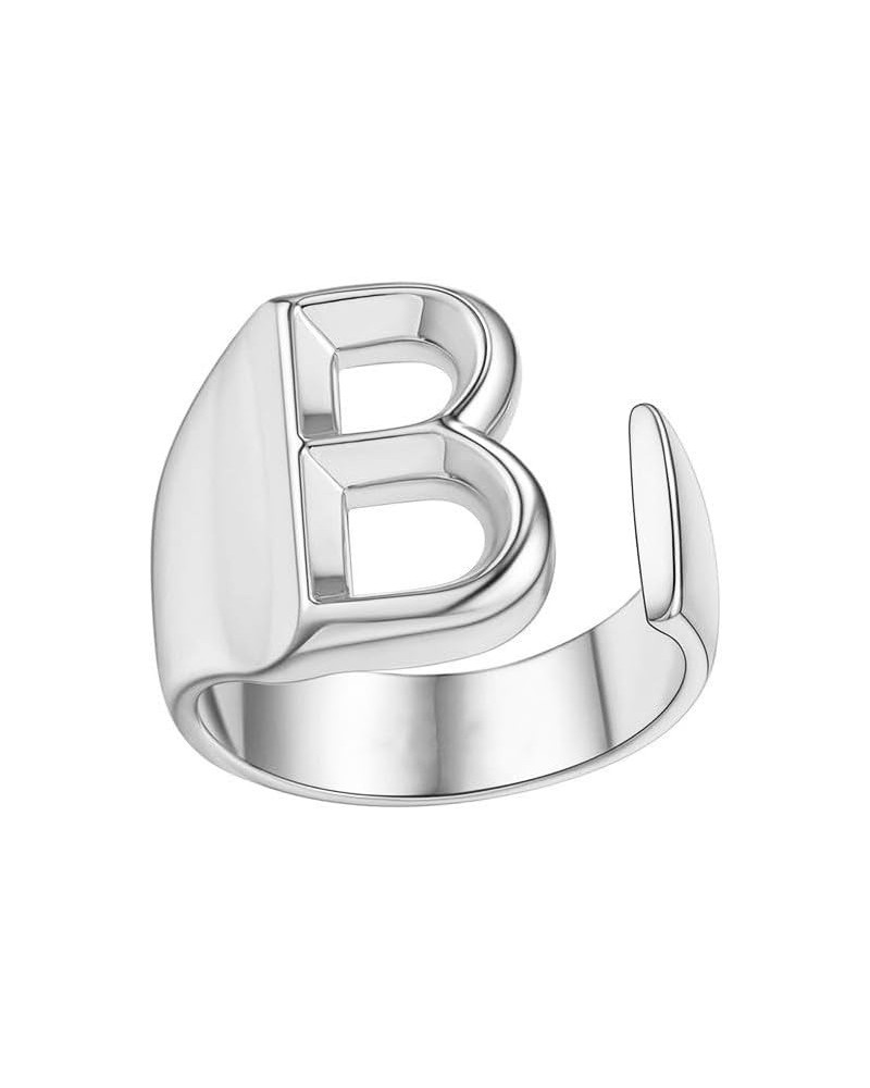 A-Z Wide Name Initial Alphabet Adjustable Open Ring,Bold Initial Letter Rings,Women Ring Personalised Engraved Women's Open R...